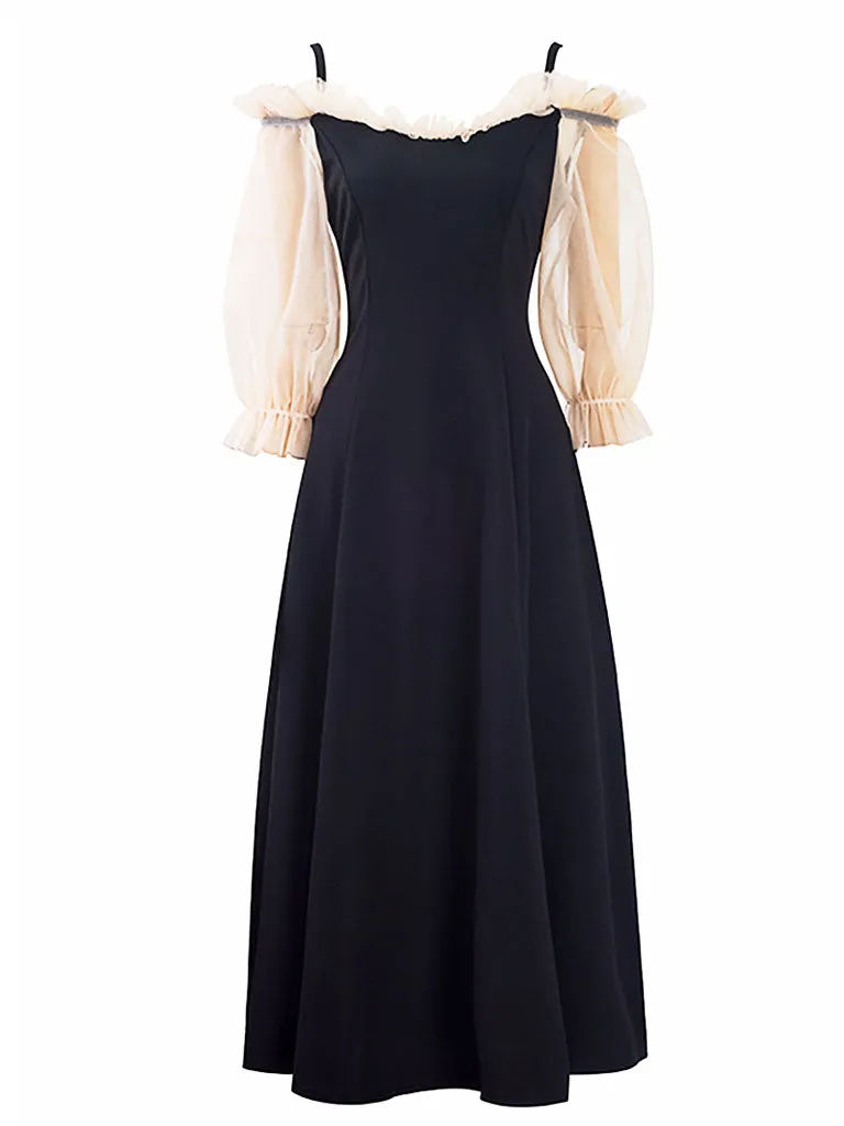 Ballet Cold Shoulder Vintage Little Black Dress