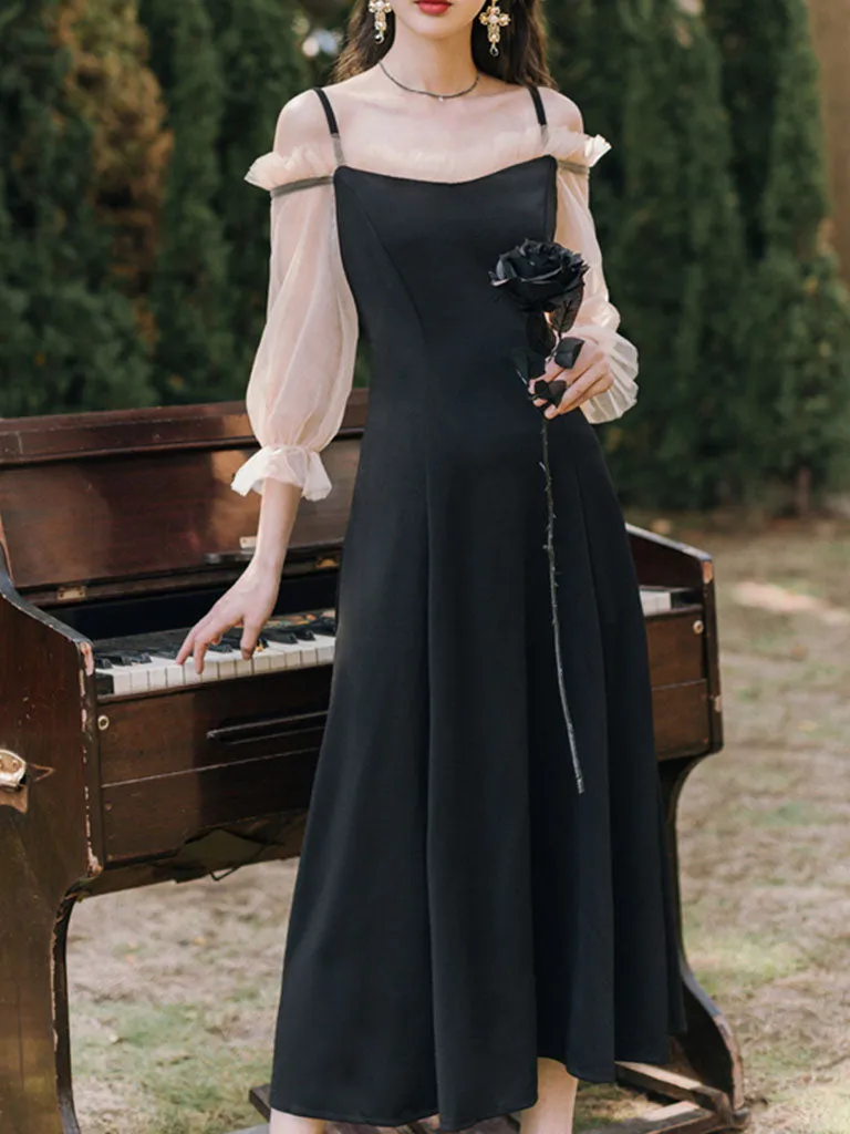 Ballet Cold Shoulder Vintage Little Black Dress