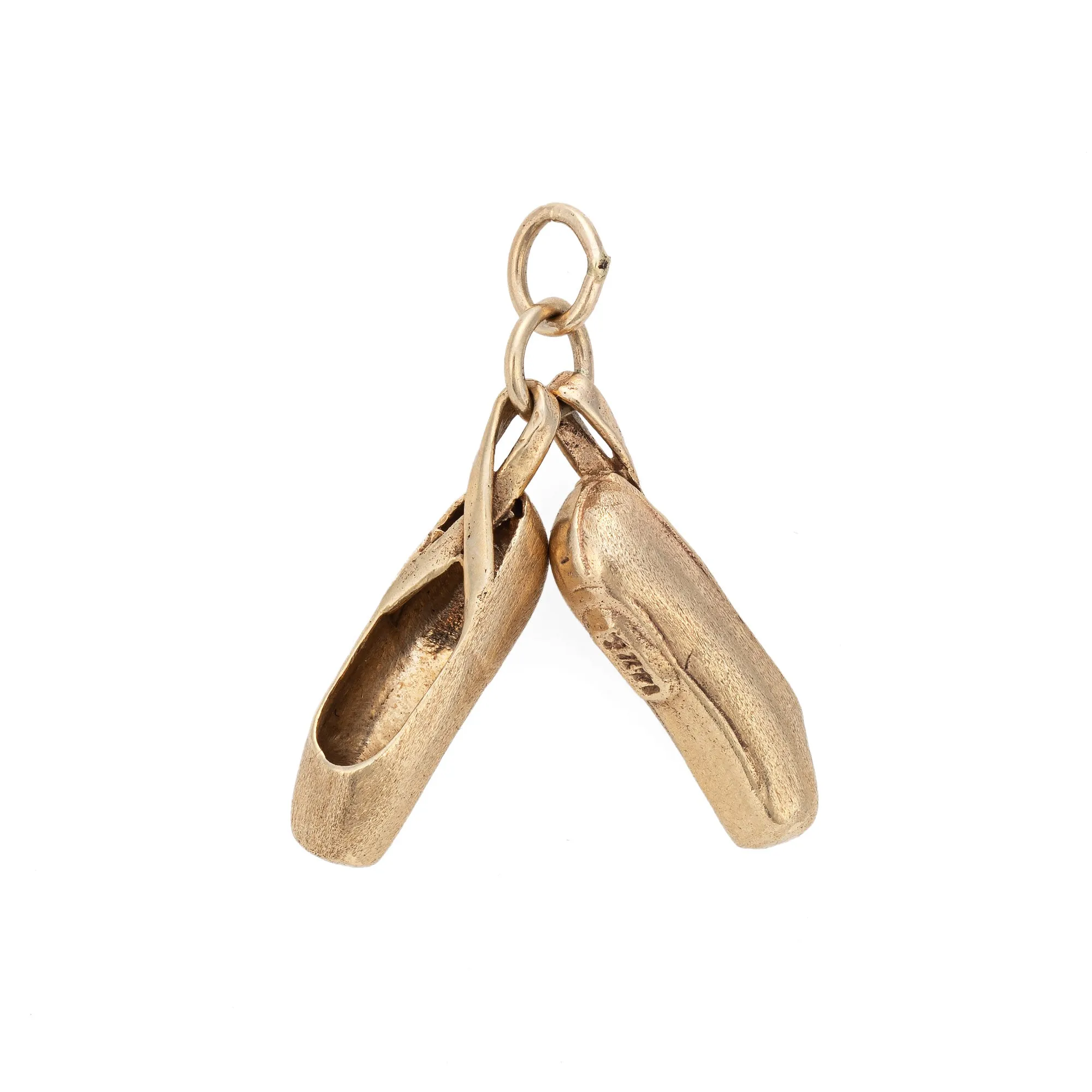 Ballet Slippers Charm Vintage 14k Yellow Gold Pendant Fine Jewelry Shoes