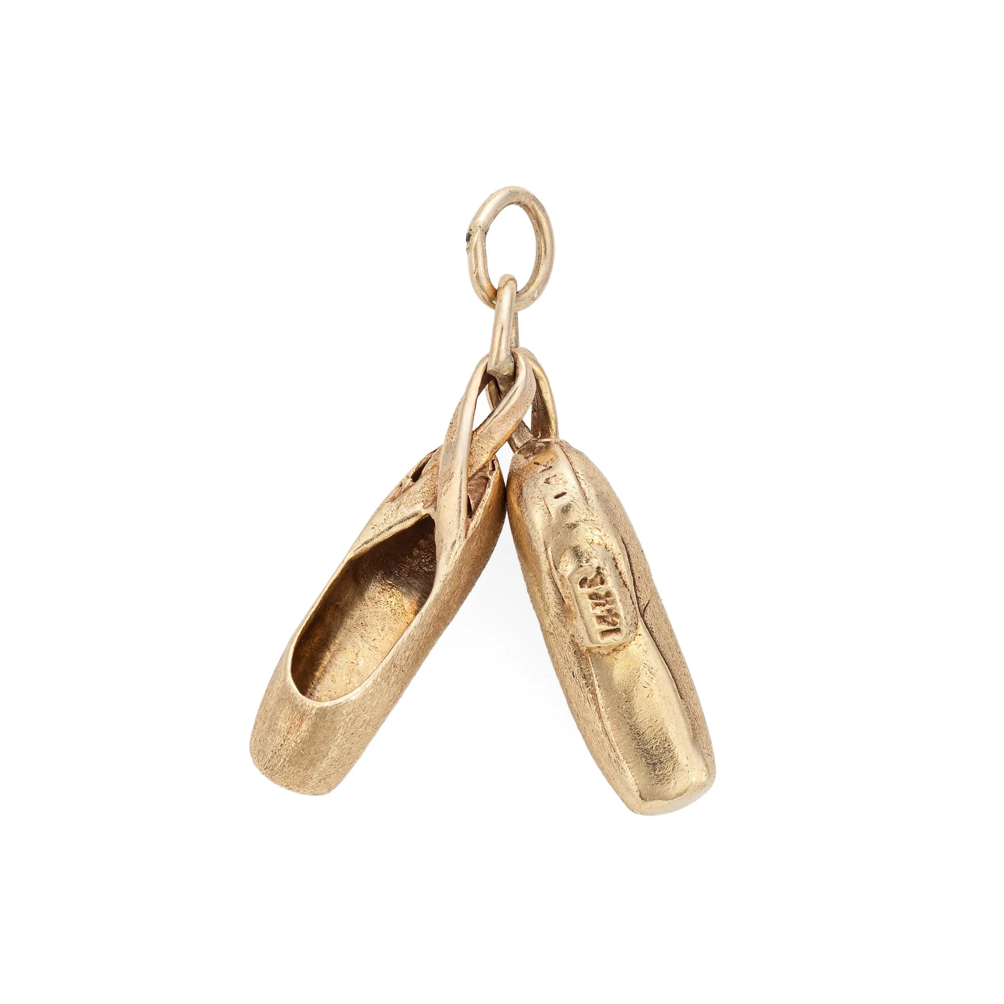Ballet Slippers Charm Vintage 14k Yellow Gold Pendant Fine Jewelry Shoes
