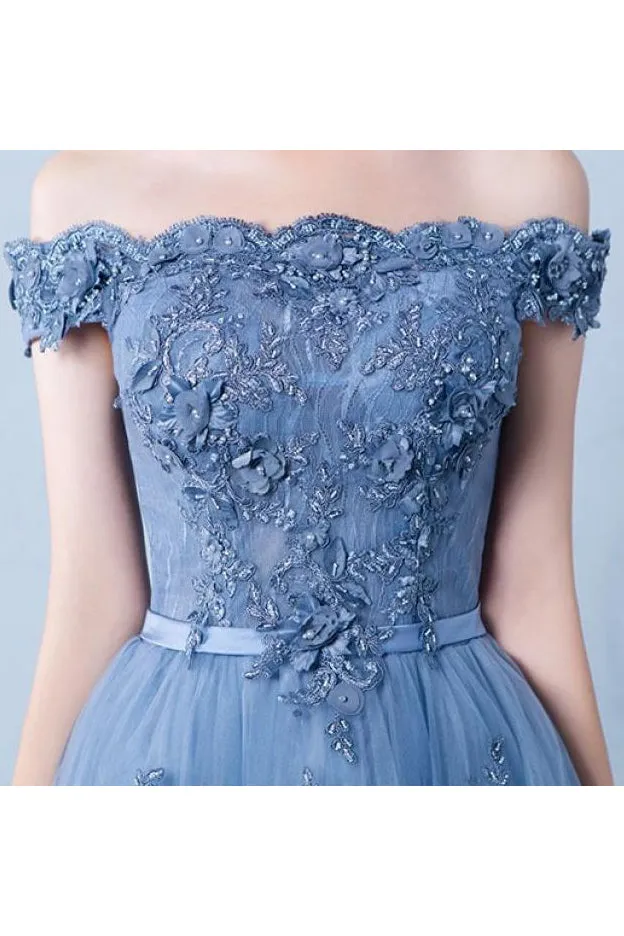 Beautiful A-line Off-the-shoulder Floor Length Sleeveless Long Tulle  Prom Dress/Evening Dress OHC135