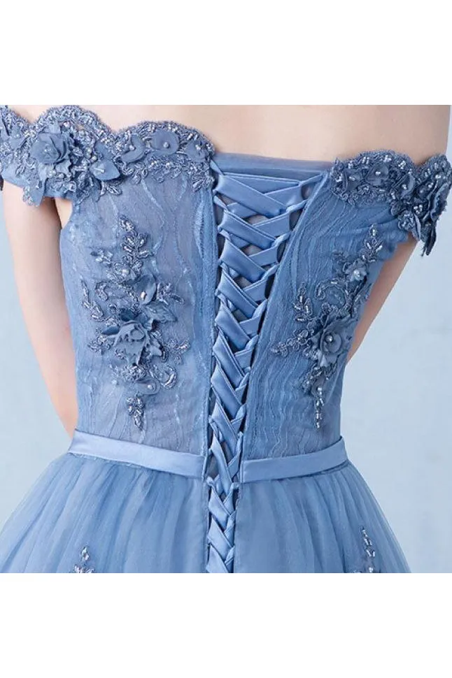 Beautiful A-line Off-the-shoulder Floor Length Sleeveless Long Tulle  Prom Dress/Evening Dress OHC135