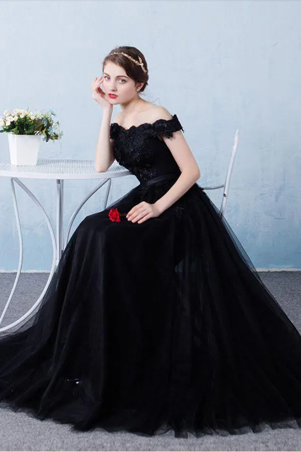 Beautiful A-line Off-the-shoulder Floor Length Sleeveless Long Tulle  Prom Dress/Evening Dress OHC135