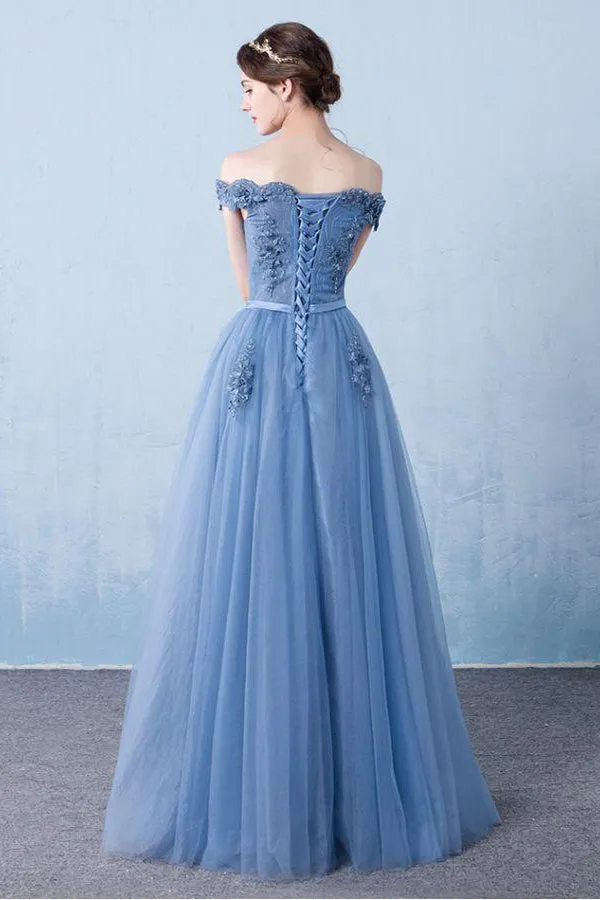 Beautiful A-line Off-the-shoulder Floor Length Sleeveless Long Tulle  Prom Dress/Evening Dress OHC135