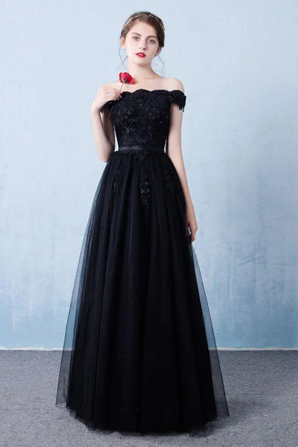 Beautiful A-line Off-the-shoulder Floor Length Sleeveless Long Tulle  Prom Dress/Evening Dress OHC135