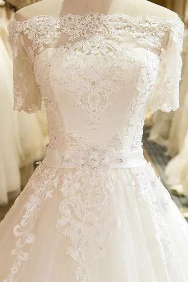 Beautiful Ball Gown Floor-length Off-the-shoulder Bridal Gown Wedding Dresses with Appliques OHD136