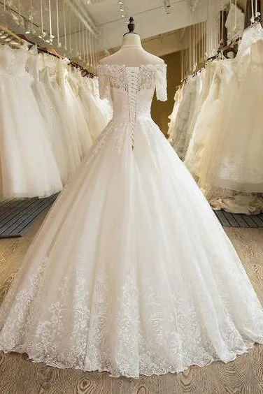 Beautiful Ball Gown Floor-length Off-the-shoulder Bridal Gown Wedding Dresses with Appliques OHD136