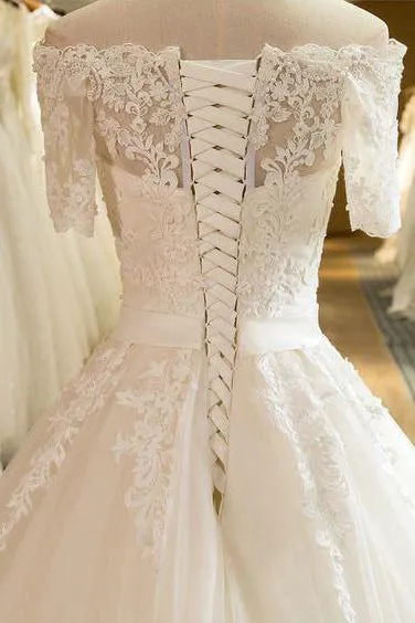 Beautiful Ball Gown Floor-length Off-the-shoulder Bridal Gown Wedding Dresses with Appliques OHD136