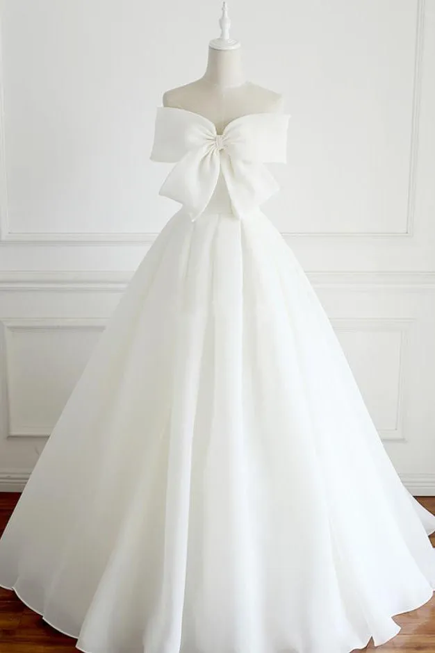 Beautiful Ball Gown Strapless Floor Length Sleeveless Long Organza Bowknot Bridal Gown Wedding Dresses OHD164