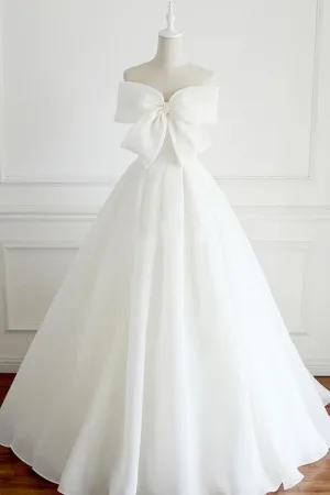 Beautiful Ball Gown Strapless Floor Length Sleeveless Long Organza Bowknot Bridal Gown Wedding Dresses OHD164