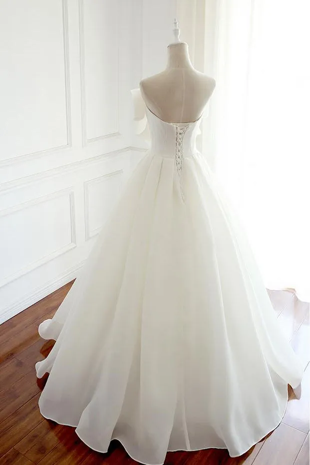 Beautiful Ball Gown Strapless Floor Length Sleeveless Long Organza Bowknot Bridal Gown Wedding Dresses OHD164