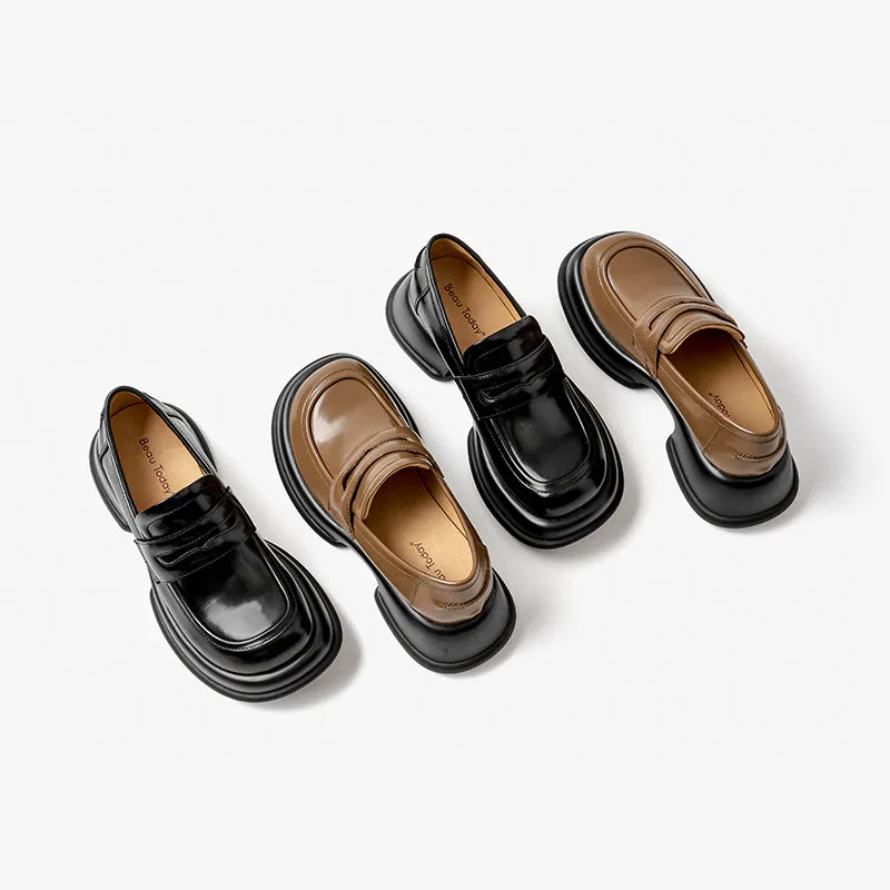 BeauToday Chunky Sole Solid Color Penny Loafers for Women