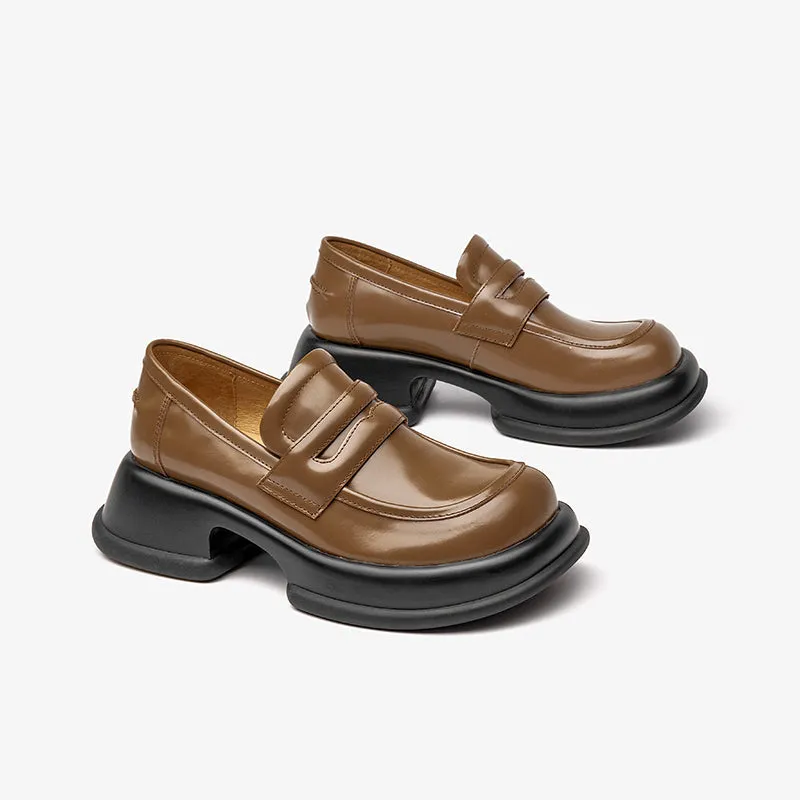 BeauToday Chunky Sole Solid Color Penny Loafers for Women