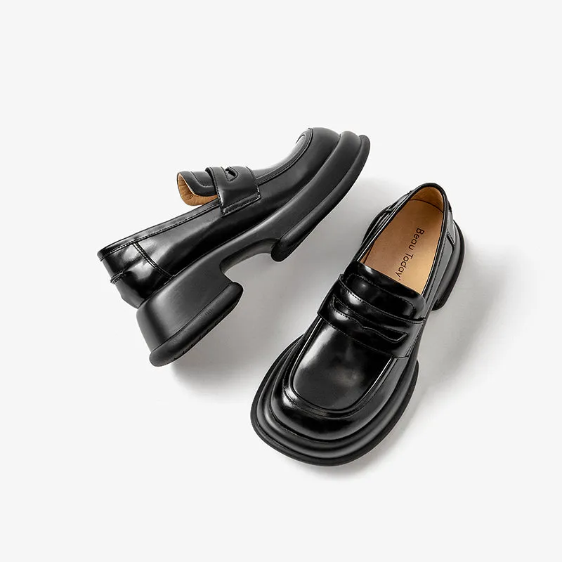 BeauToday Chunky Sole Solid Color Penny Loafers for Women