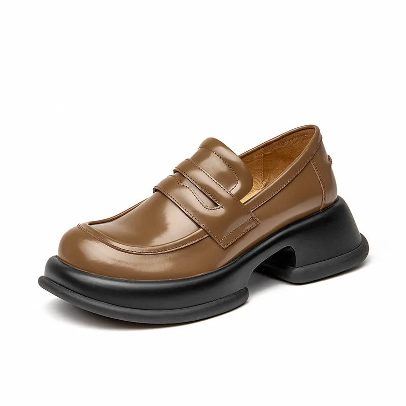 BeauToday Chunky Sole Solid Color Penny Loafers for Women