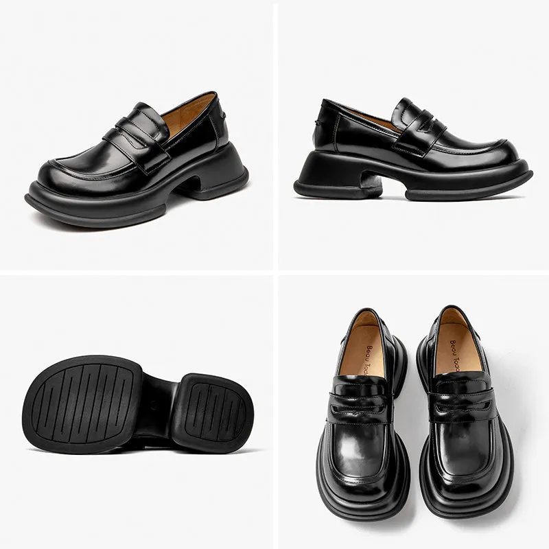 BeauToday Chunky Sole Solid Color Penny Loafers for Women