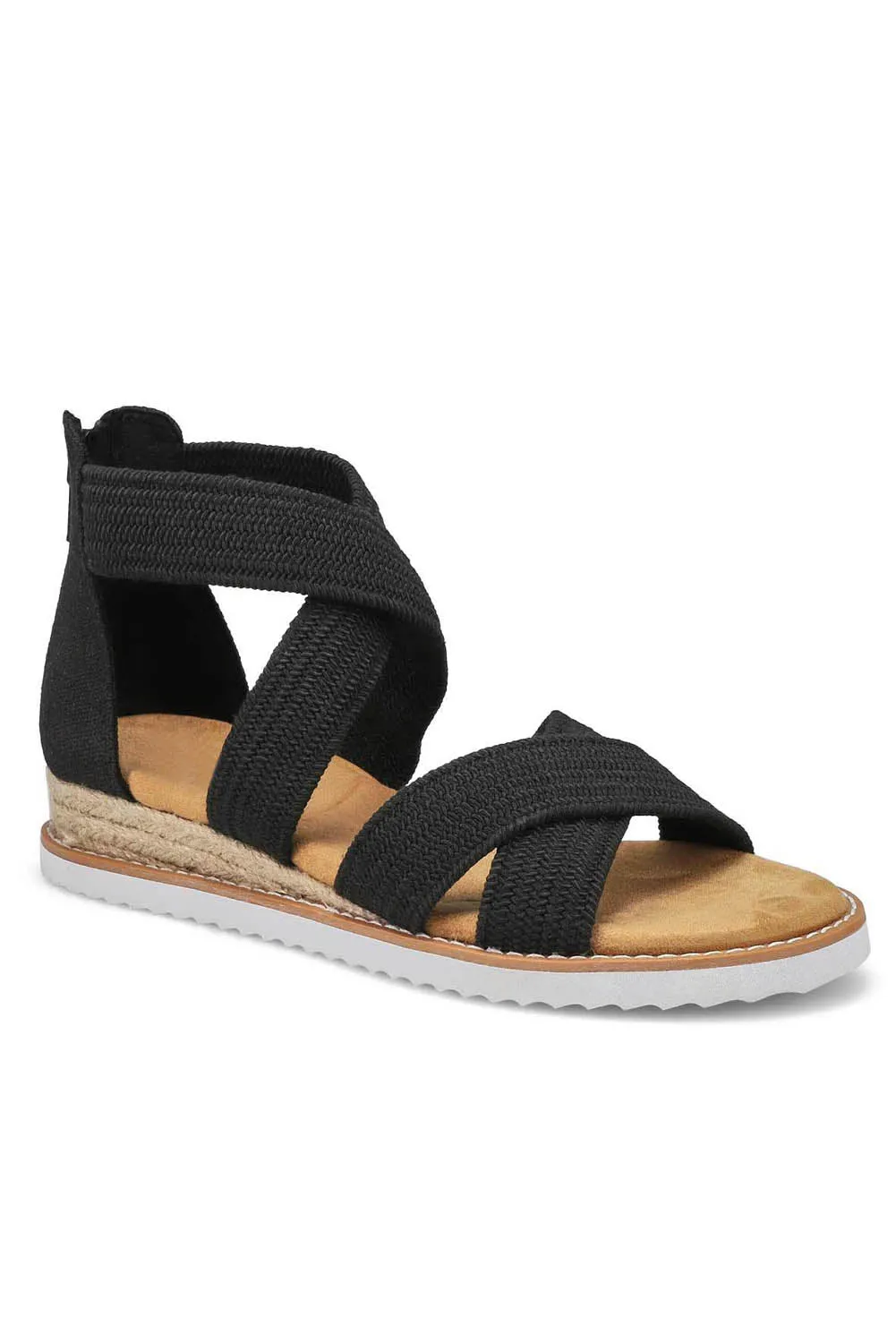 Beige Criss Cross Strappy Zipped Low Wedge Sandals