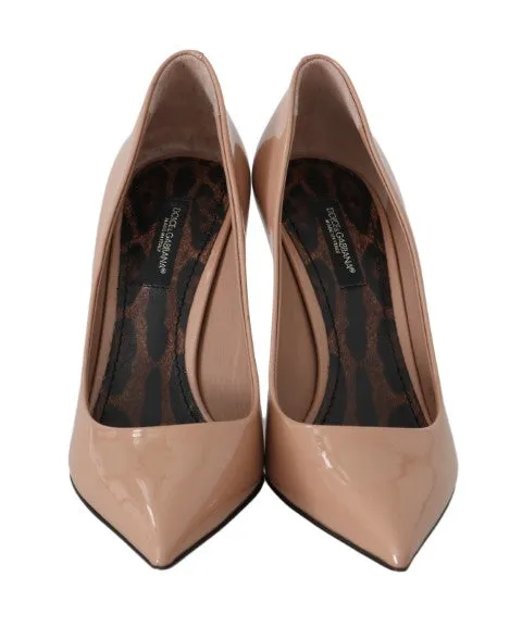 Beige Leather Stiletto Heels Pumps