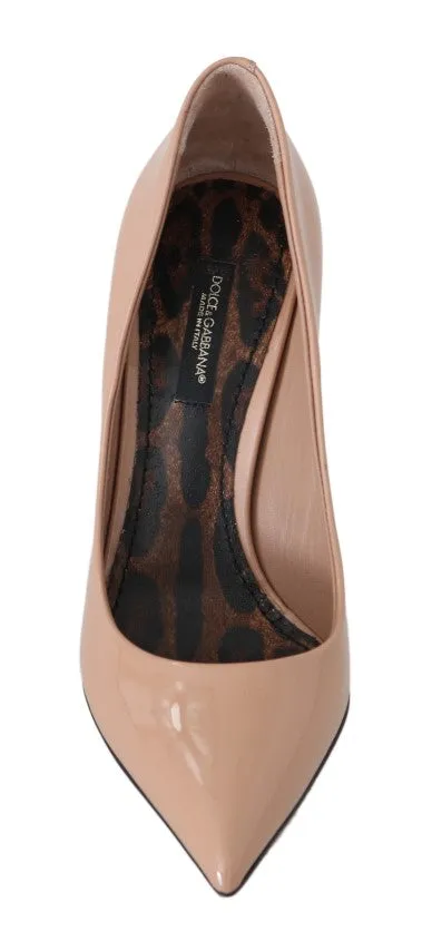 Beige Leather Stiletto Heels Pumps