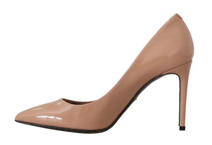 Beige Leather Stiletto Heels Pumps