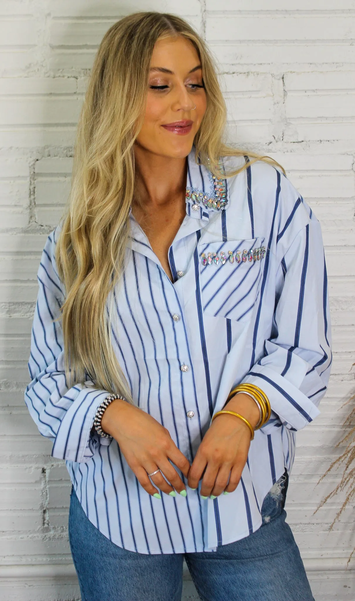 Bejeweled Button Down - Blue