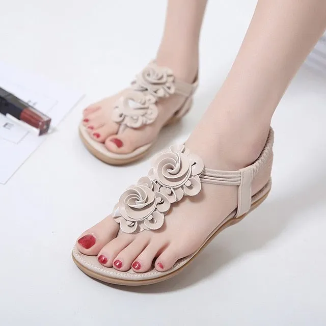 BEYARNE  New Women Summer Casual Bohemia Flat Sandals Shoes Woman Flower Flip flop Sweet Beach Sandals Shoes Size 35-41