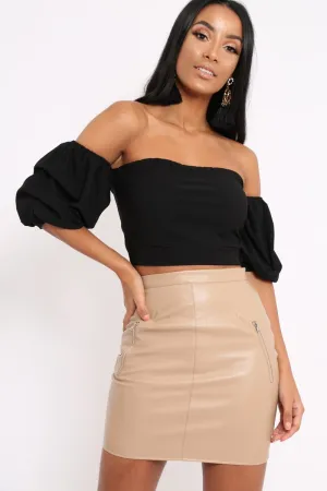 Black Crop Top With Ruffle Sleeves - Fenix