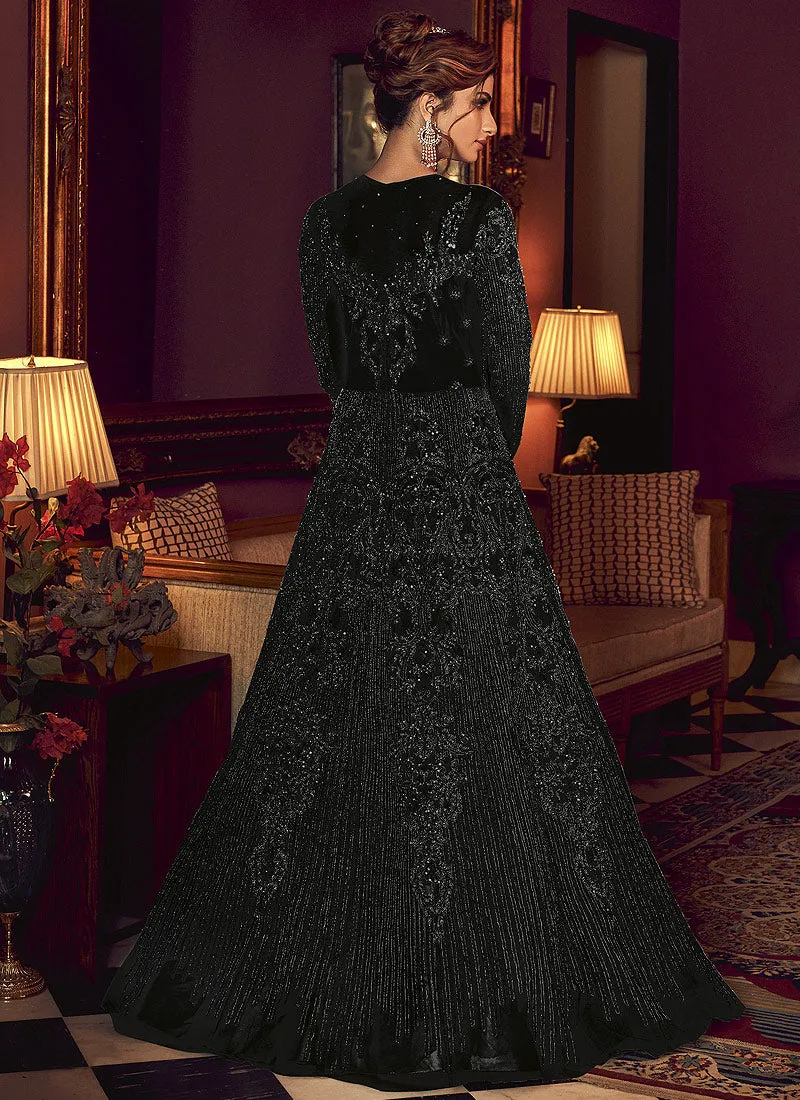 Black Embroidered Wedding Anarkali Gown