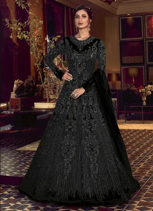Black Embroidered Wedding Anarkali Gown