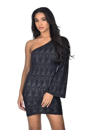 Black Flared One Sleeve Dress