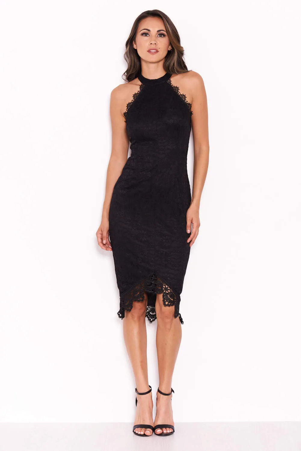 Black Halter Neck Midi Dress