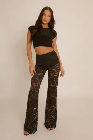 Black Lace Kick Flare Trousers - Antonella