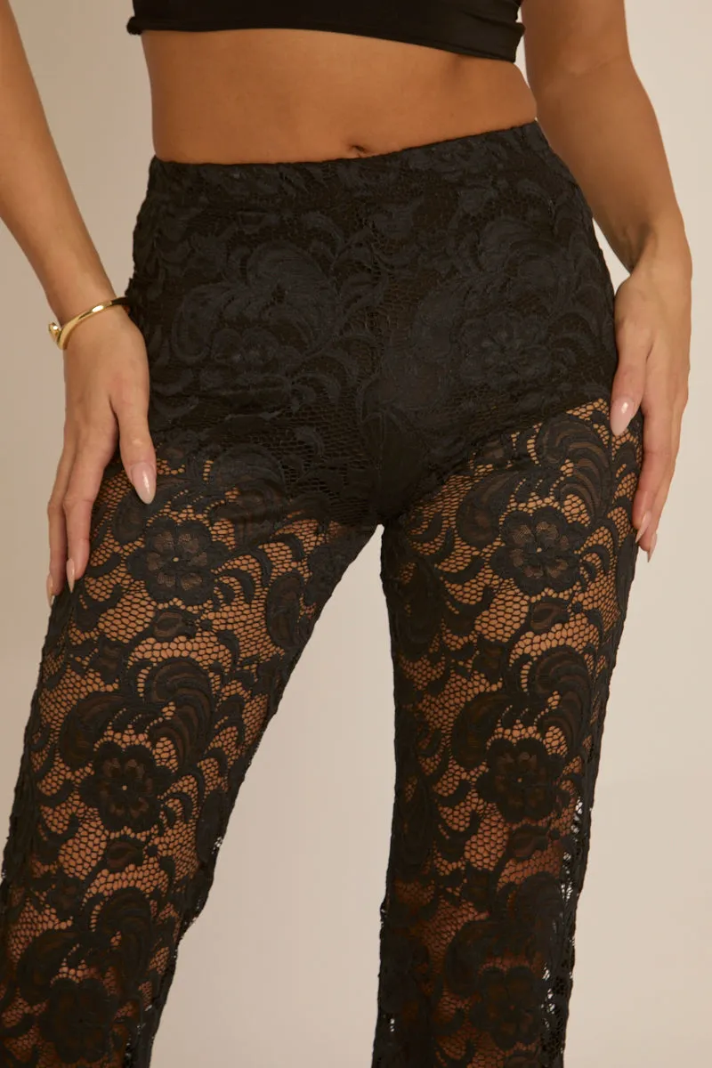 Black Lace Kick Flare Trousers - Antonella