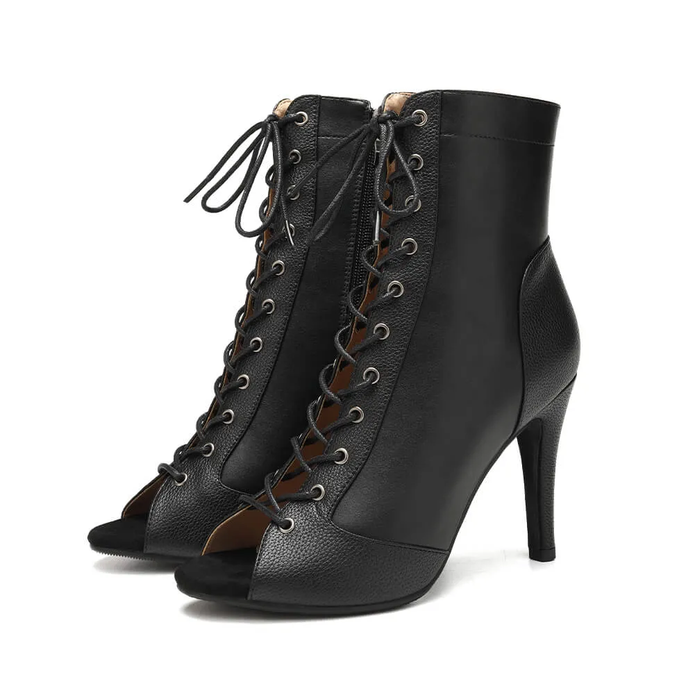 Black Lace Up Jazz High Heel Boots