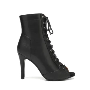 Black Lace Up Jazz High Heel Boots