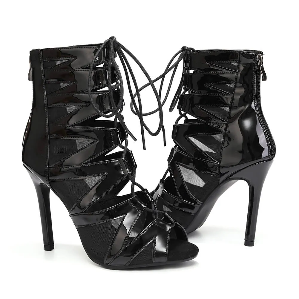 Black Lace-up Latin Jazz Dance High Heels