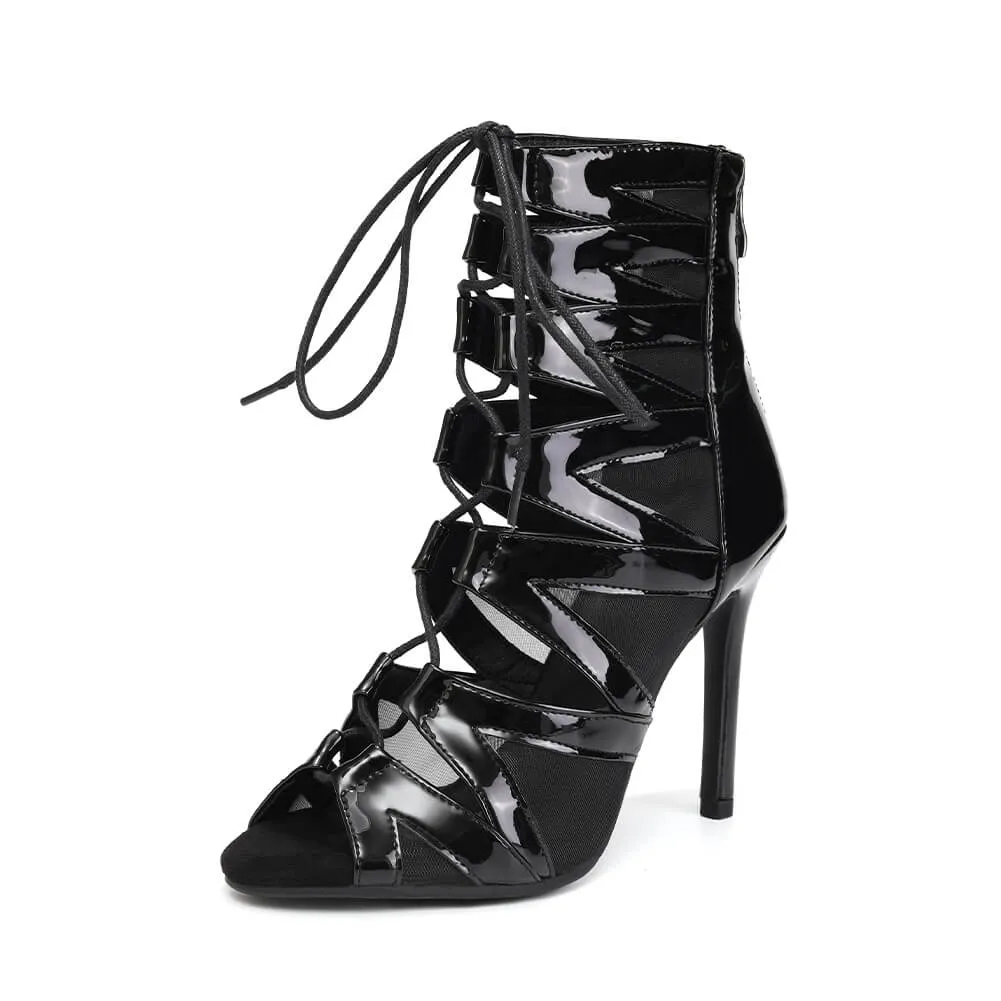Black Lace-up Latin Jazz Dance High Heels