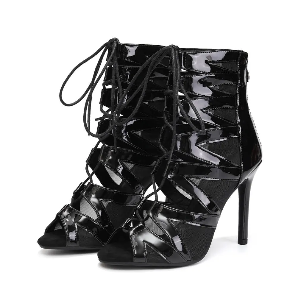 Black Lace-up Latin Jazz Dance High Heels