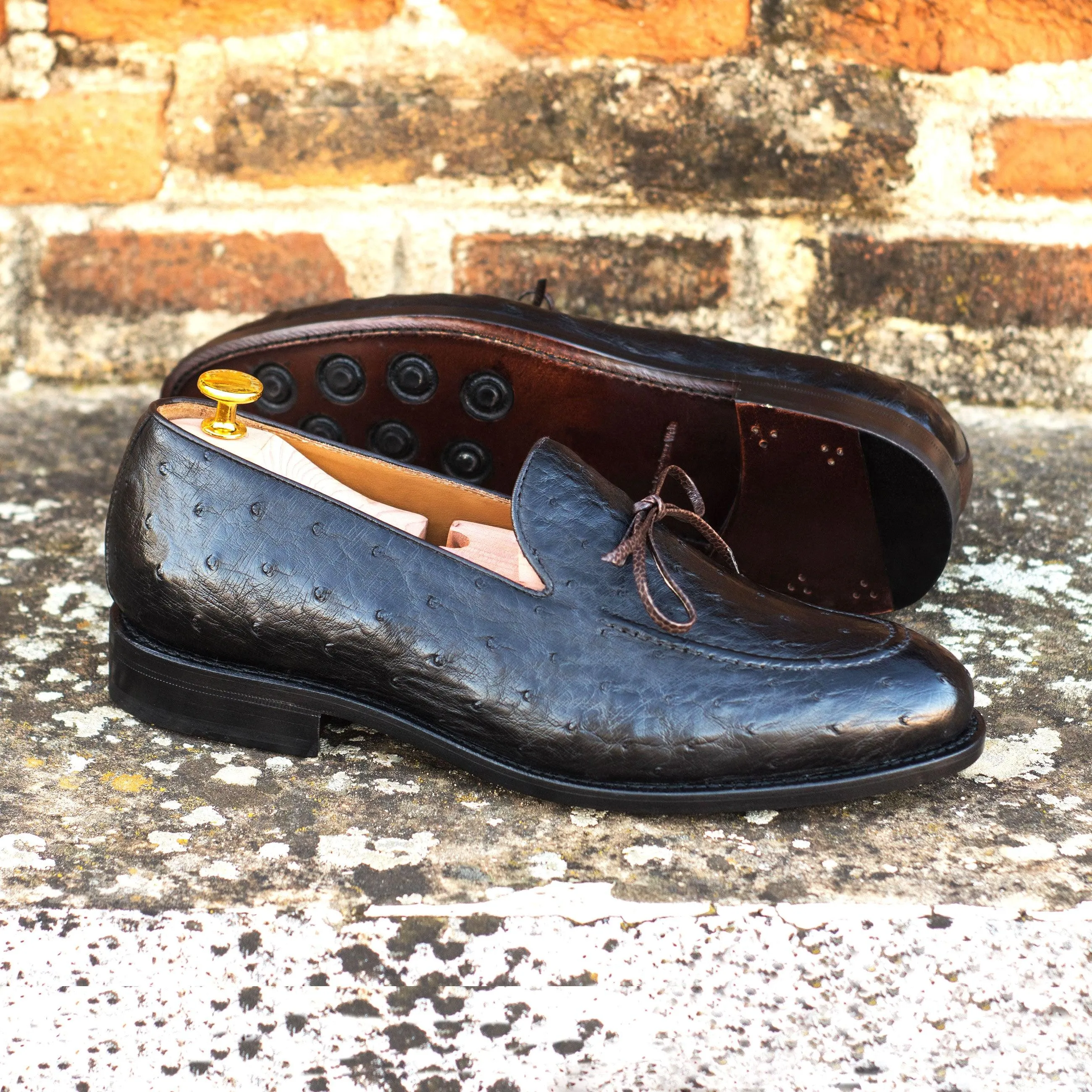 Black Ostrich Laced Loafer