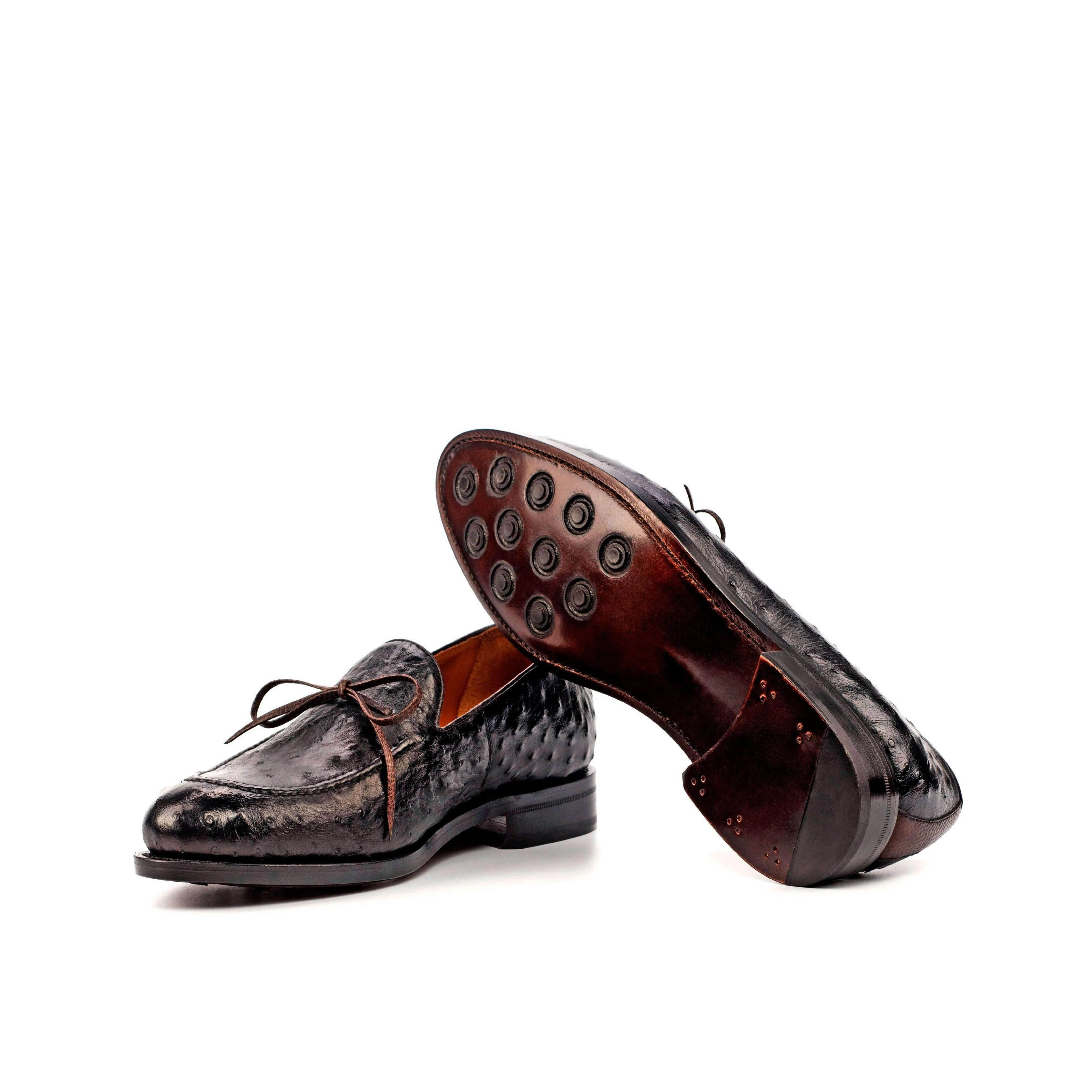 Black Ostrich Laced Loafer