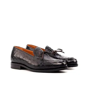 Black Ostrich Laced Loafer