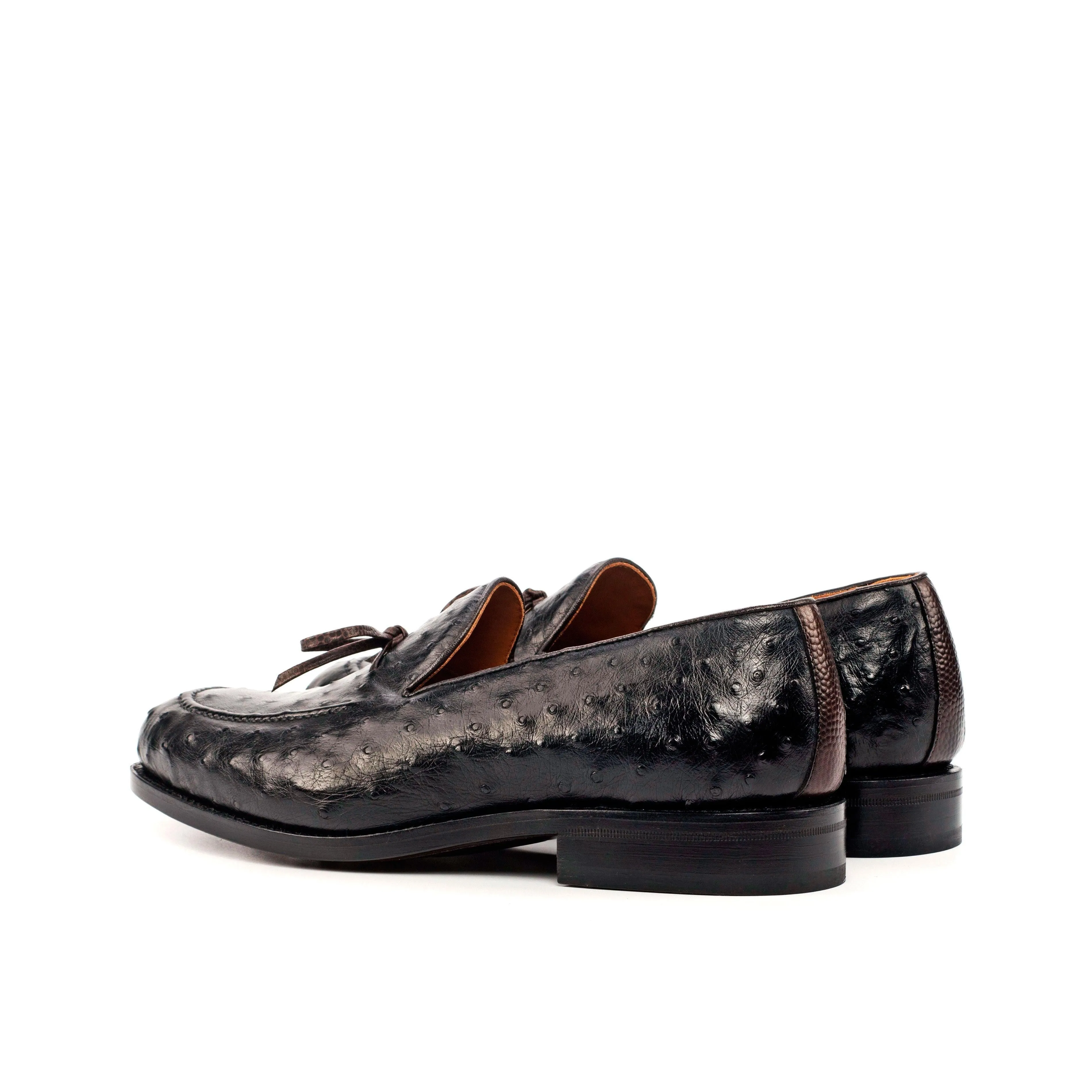 Black Ostrich Laced Loafer