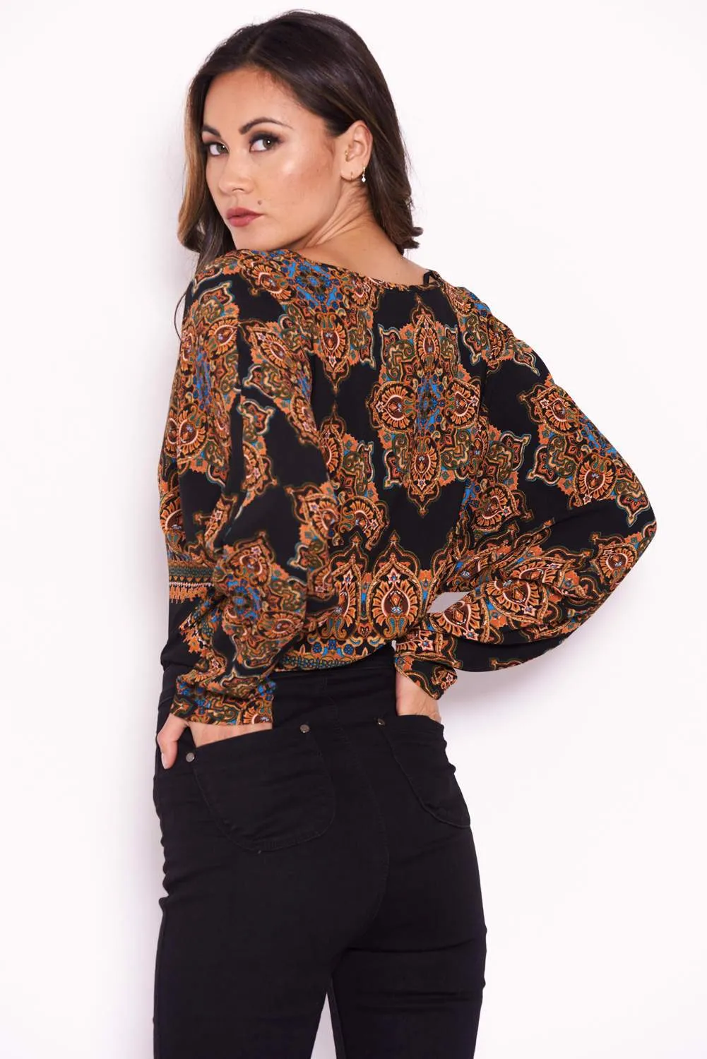 Black Paisley Long Sleeved Bodysuit