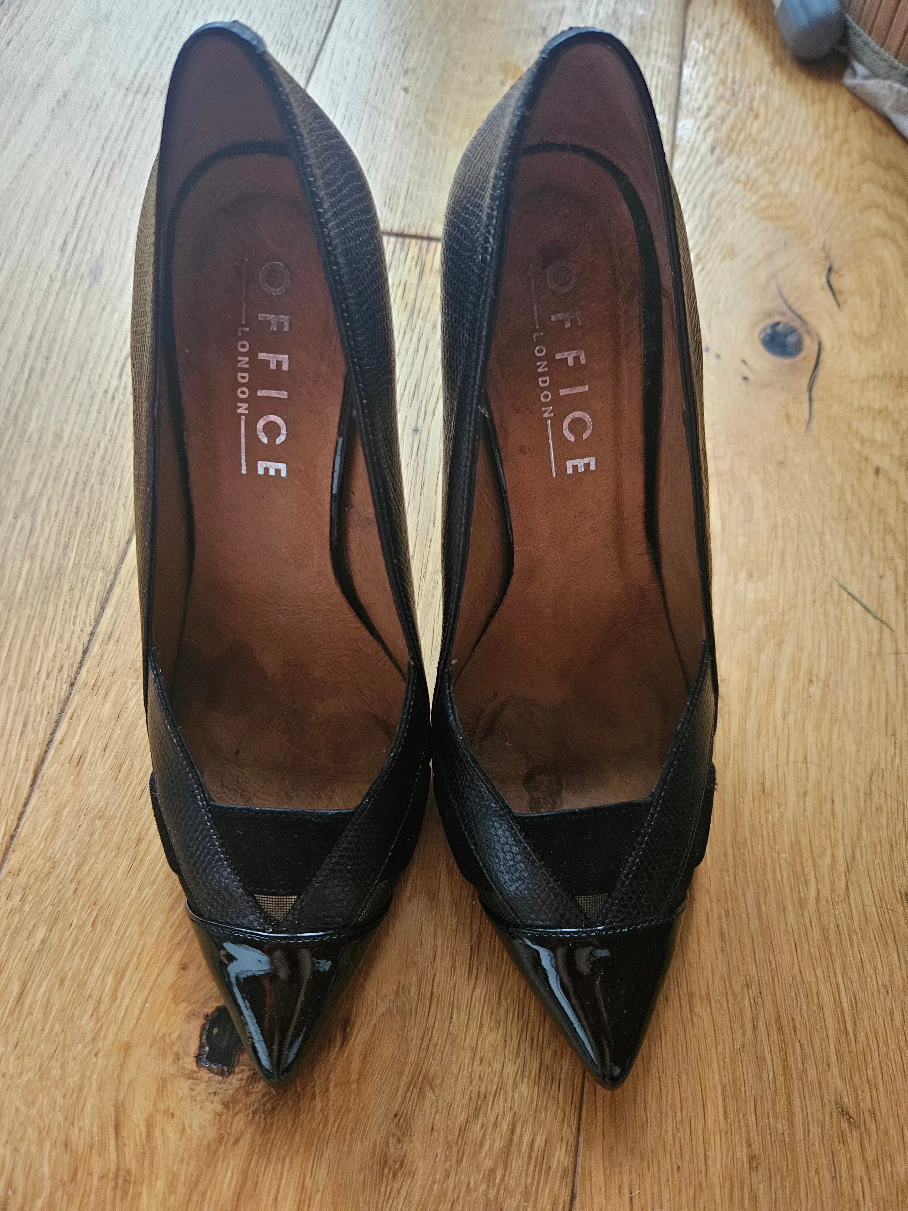 Black Patent and textured Well Worn Heels / UK5