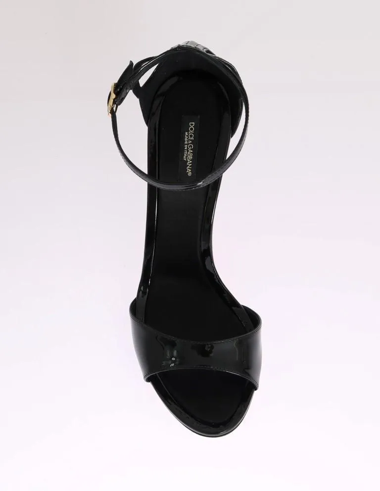 Black Patent Leather Satin Heels Pumps