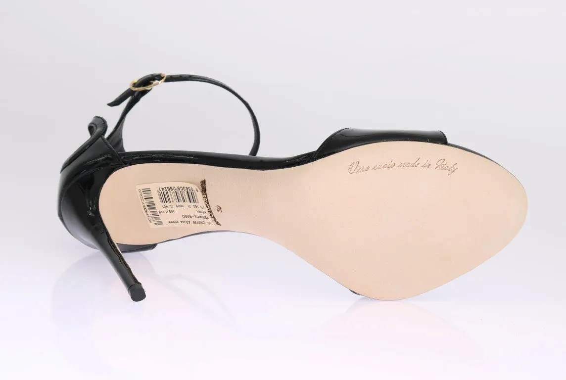 Black Patent Leather Satin Heels Pumps