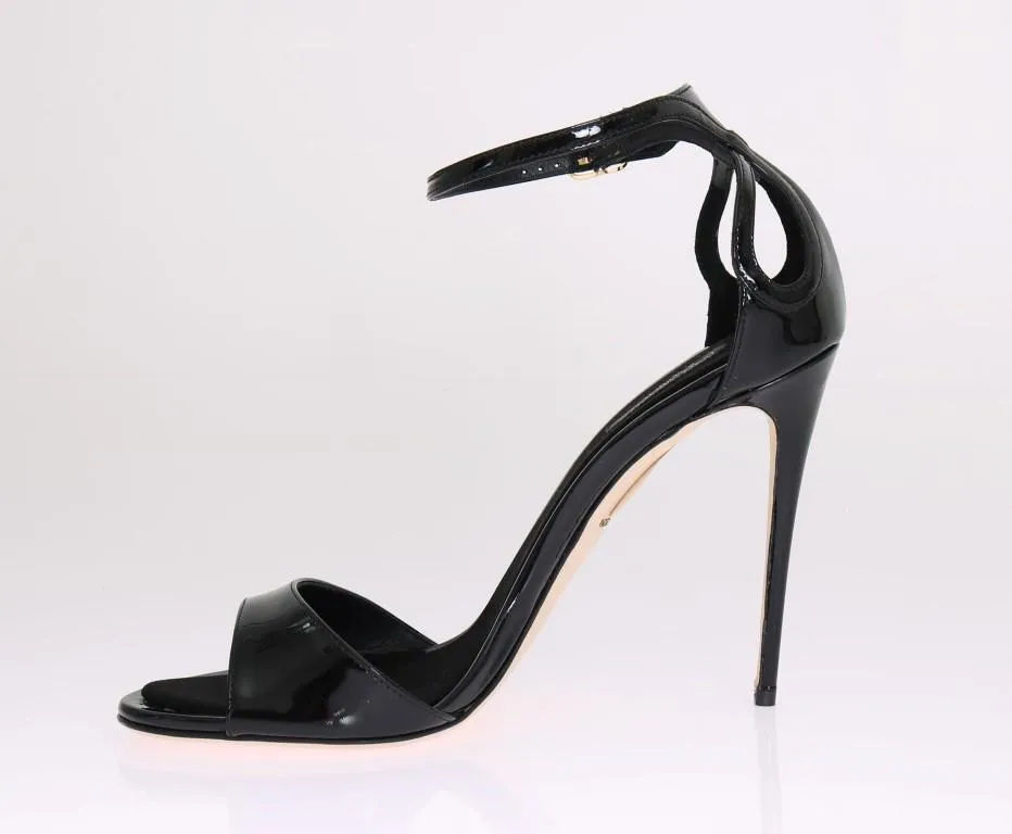 Black Patent Leather Satin Heels Pumps