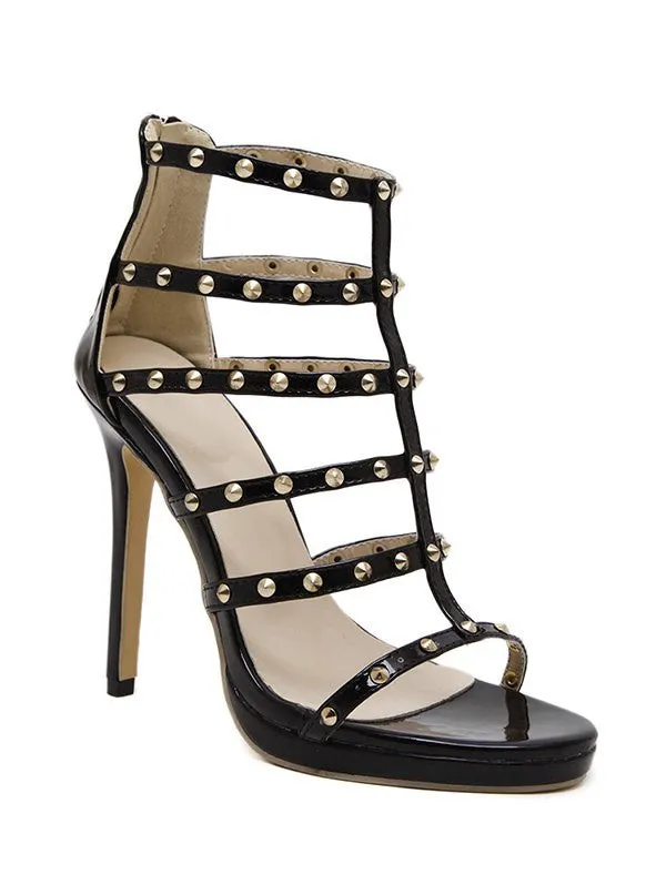 Black Rivet Black Stiletto Heel Sandals