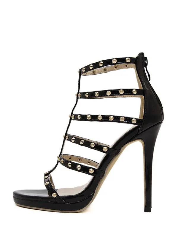 Black Rivet Black Stiletto Heel Sandals