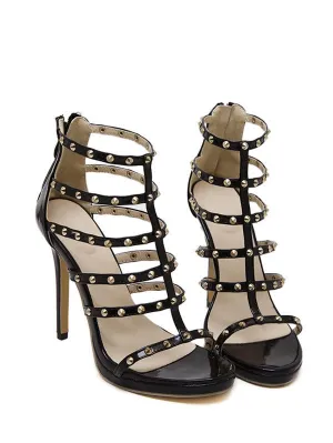 Black Rivet Black Stiletto Heel Sandals